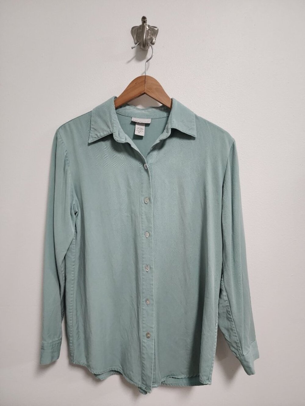 Soft Surroundings mint green tencel button down long sleeve shirt S
